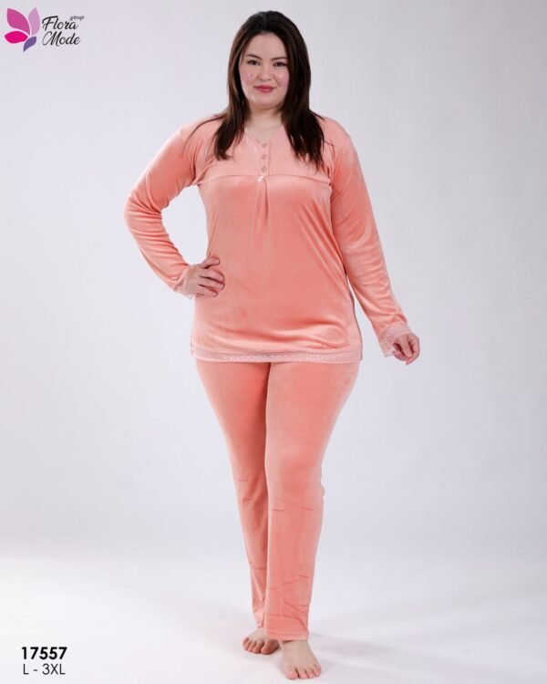 Flora Mode Pyjama velours dentelle – Réf 17557 – Corail