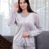 Flora Mode Pyjama velours boutonné dentelle – Réf 17563 – Gris