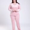 Flora Mode Pyjama velours boutonné dentelle – Réf 17563 – Rose pâle