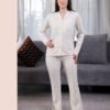 Flora Mode Pyjama côtelé chemise dentelle – Réf 17583 – Écru