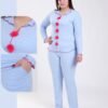 Flora Mode Pyjama gaufré boutonné fleurs – Réf 17599 – Bleu ciel