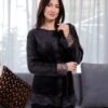 Flora Mode Pyjama velours boutonné dentelle – Réf 17604 – Noir