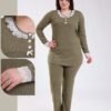 Flora Mode Pyjama tunique côtelé dentelle – Réf 17752 – Vert kaki