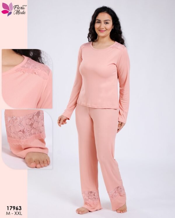 Flora Mode Pyjama dentelle col rond – Réf 17963 – Pêche