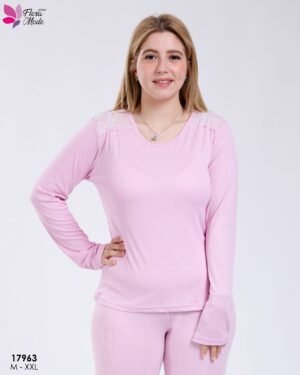 Flora Mode Pyjama dentelle col rond – Réf 17963 – Rose
