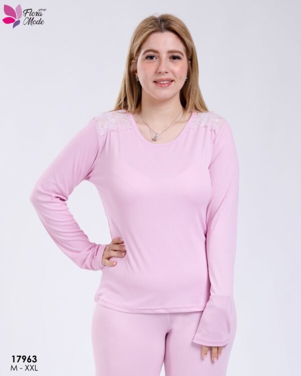 Flora Mode Pyjama dentelle col rond – Réf 17963 – Rose