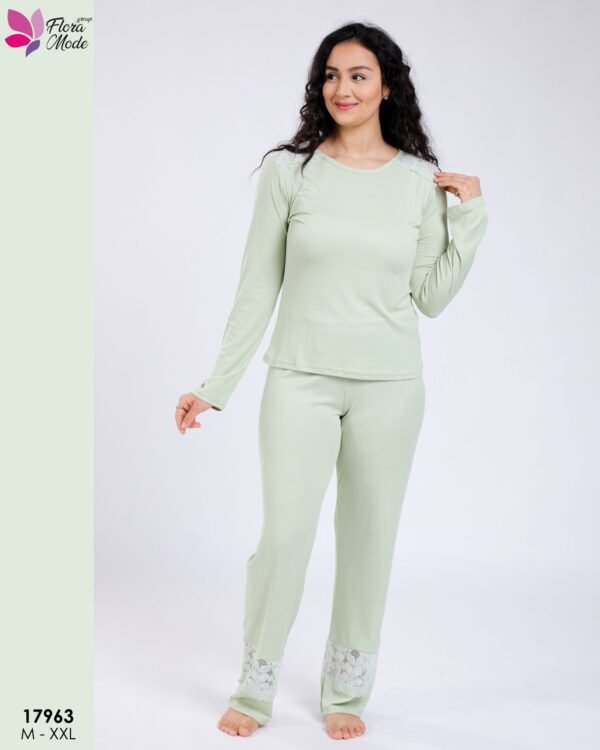 Flora Mode Pyjama dentelle col rond – Réf 17963 – Vert d'eau