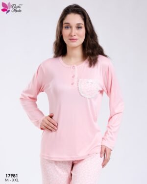 Flora Mode Pyjama poche dentelle pantalon cœurs – Réf 17981 – Rose