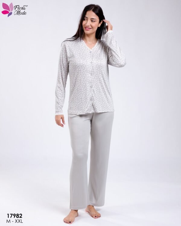 Flora Mode Pyjama boutonné imprimé cœurs – Réf 17982 – Gris