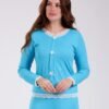 Flora Mode Pyjama côtelé dentelle nœuds – Réf 17995 – Turquoise