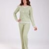 Flora Mode Pyjama côtelé dentelle nœuds – Réf 17995 – Vert sauge