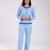 Flora Mode Pyjama côtelé dentelle nœuds – Réf 17995 – Bleu ciel