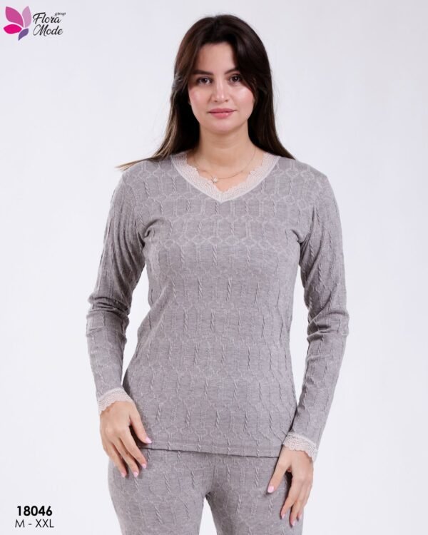 Flora Mode Ensemble thermique torsadé dentelle – Réf 18046 – Gris