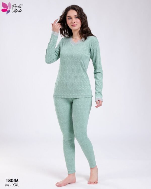Flora Mode Ensemble thermique torsadé dentelle – Réf 18046 – Vert d'eau