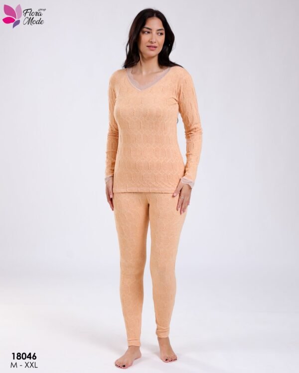 Flora Mode Ensemble thermique torsadé dentelle – Réf 18046 – Pêche