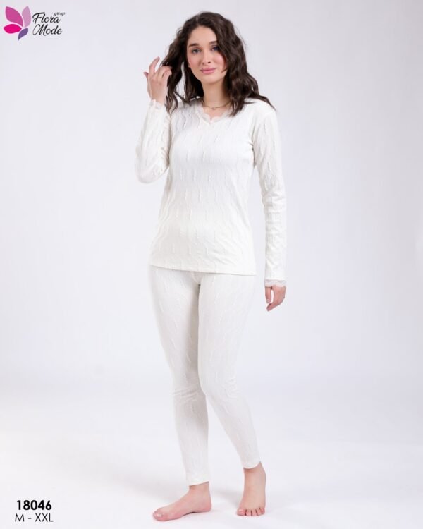Flora Mode Ensemble thermique torsadé dentelle – Réf 18046 – Écru
