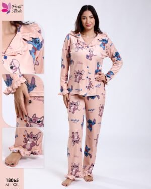 Flora Mode Pyjama chemise imprimé Stitch – Réf 18065 – Pêche