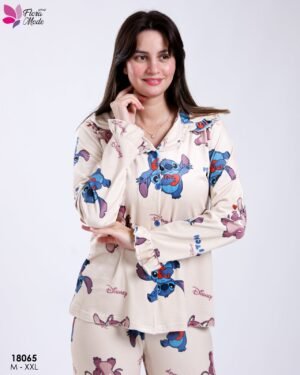 Flora Mode Pyjama chemise imprimé Stitch – Réf 18065 – Écru