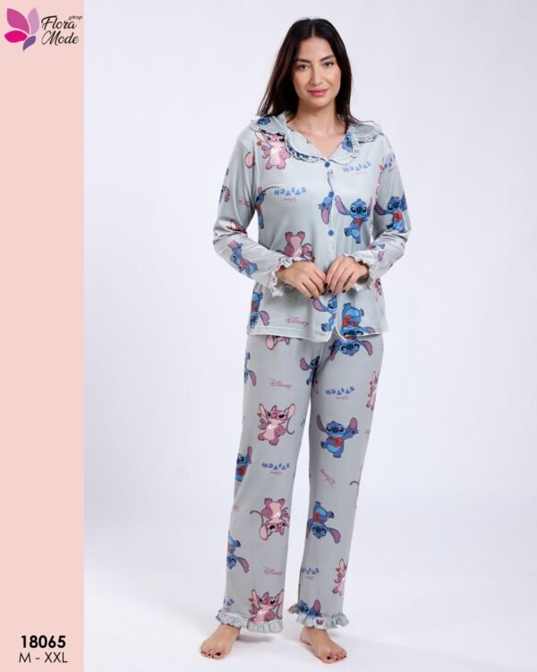 Flora Mode Pyjama chemise imprimé Stitch – Réf 18065 – Gris