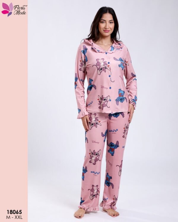 Flora Mode Pyjama chemise imprimé Stitch – Réf 18065 – Rose