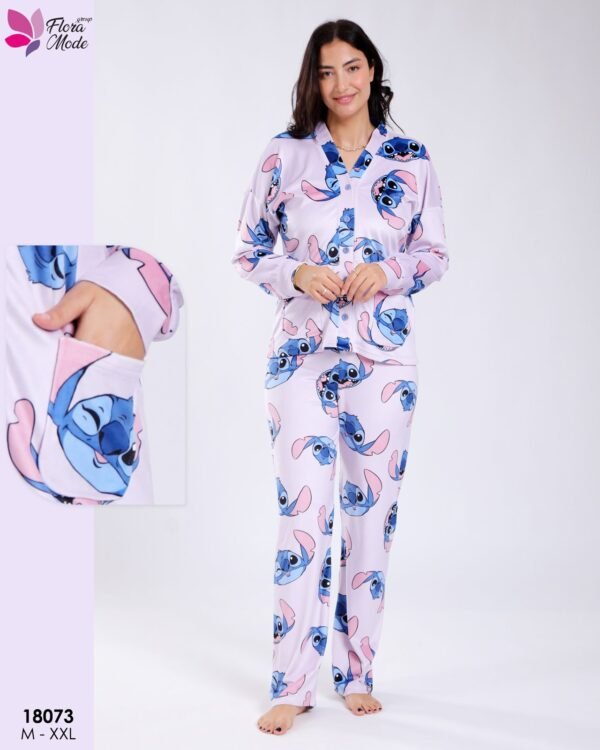 Flora Mode Pyjama chemise imprimé Stitch – Réf 18073 – Lilas