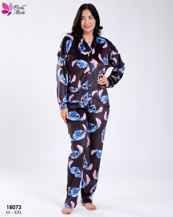 Flora Mode Pyjama chemise imprimé Stitch – Réf 18073 – Noir