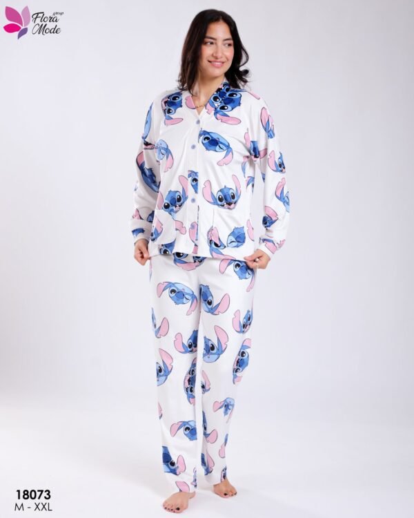Flora Mode Pyjama chemise imprimé Stitch – Réf 18073 – Écru