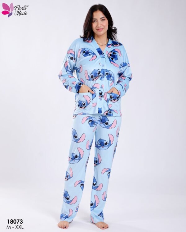 Flora Mode Pyjama chemise imprimé Stitch – Réf 18073 – Bleu ciel