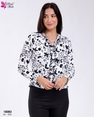Flora Mode Pyjama haut imprimé à volants – Réf 18083 – Noir et blanc