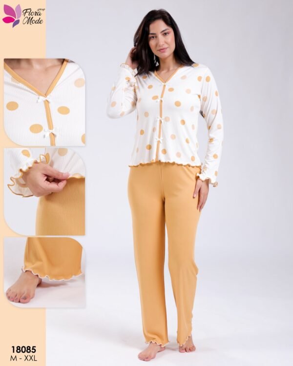 Flora Mode Pyjama haut à pois nœuds – Réf 18085 – Moutarde