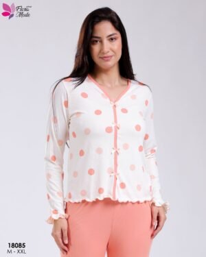 Flora Mode Pyjama haut à pois nœuds – Réf 18085 – Corail