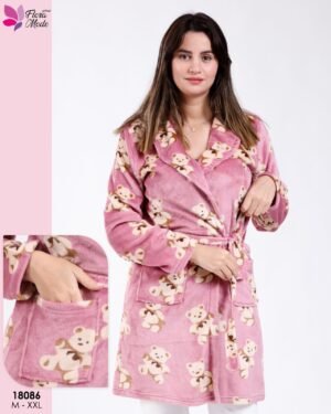 Flora Mode Robe de chambre polaire oursons – Réf 18086 – Vieux rose