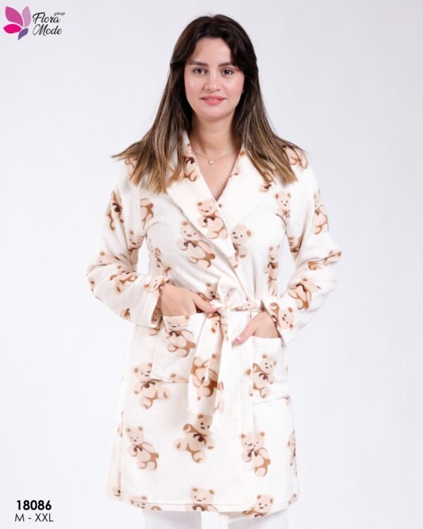 Flora Mode Robe de chambre polaire oursons – Réf 18086 – Écru
