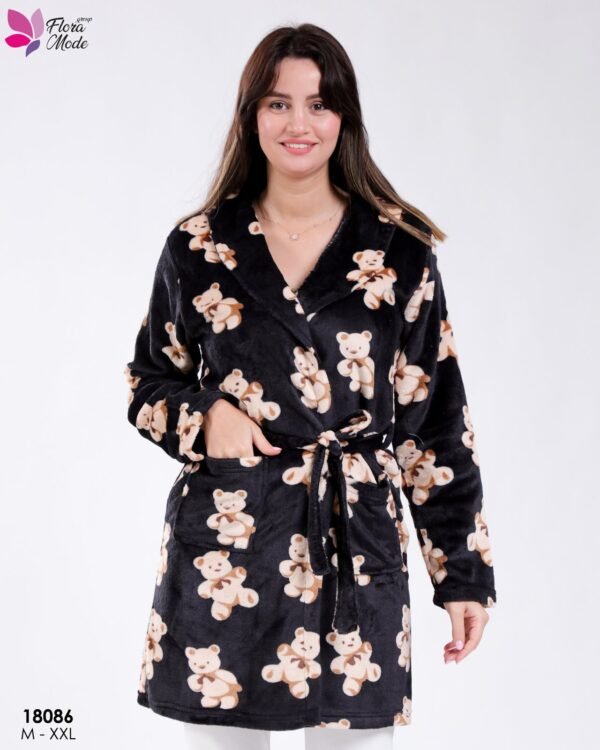Flora Mode Robe de chambre polaire oursons – Réf 18086 – Noir