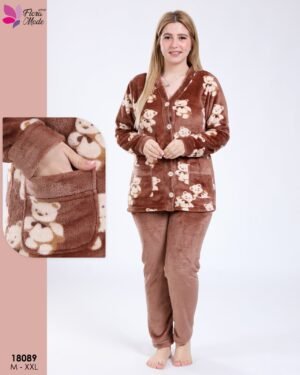 Flora Mode Pyjama polaire boutonné oursons – Réf 18089 – Marron