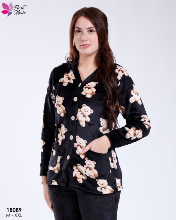 Flora Mode Pyjama polaire boutonné oursons – Réf 18089 – Noir