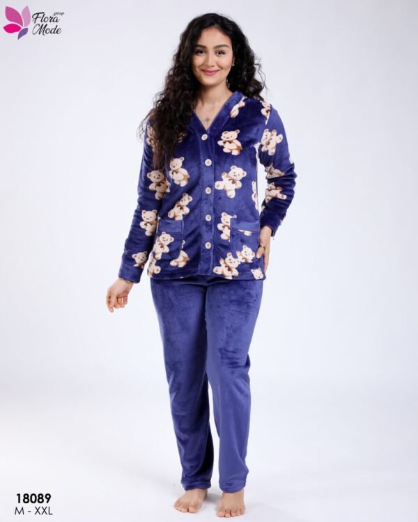 Flora Mode Pyjama polaire boutonné oursons – Réf 18089 – Bleu marine