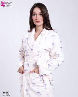 Flora Mode Robe de chambre polaire flamants – Réf 18091 – Écru et lilas