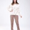 Flora Mode Pyjama polaire imprimé flamants – Réf 18096 – Écru et taupe
