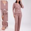 Flora Mode Pyjama côtelé nœuds – Réf 18098 – Vieux rose