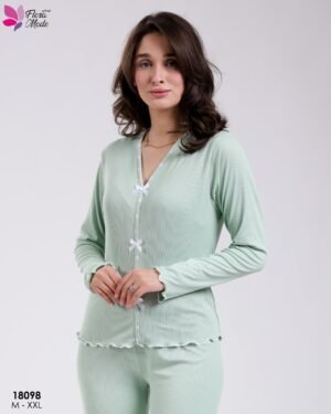 Flora Mode Pyjama côtelé nœuds – Réf 18098 – Vert d'eau