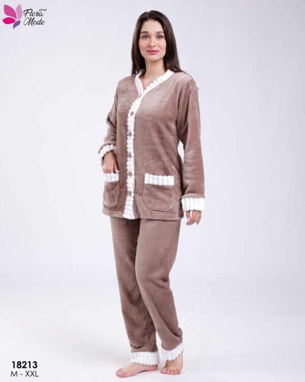 Flora Mode Pyjama polaire boutonné – Réf 18213 – Taupe