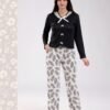 Flora Mode Pyjama nœuds pantalon imprimé plumes – Réf 18214 – Noir