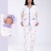 Flora Mode Pyjama polaire boutonné flamants – Réf 18217 – Écru et lilas