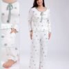 Flora Mode Pyjama côtelé à pois – Réf 18229 – Écru et vert sauge