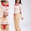 Flora Mode Pyjama vichy cerises dentelle – Réf 18230 – Beige