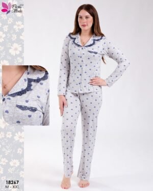 Flora Mode Pyjama chemise imprimé cœurs – Réf 18267 – Gris