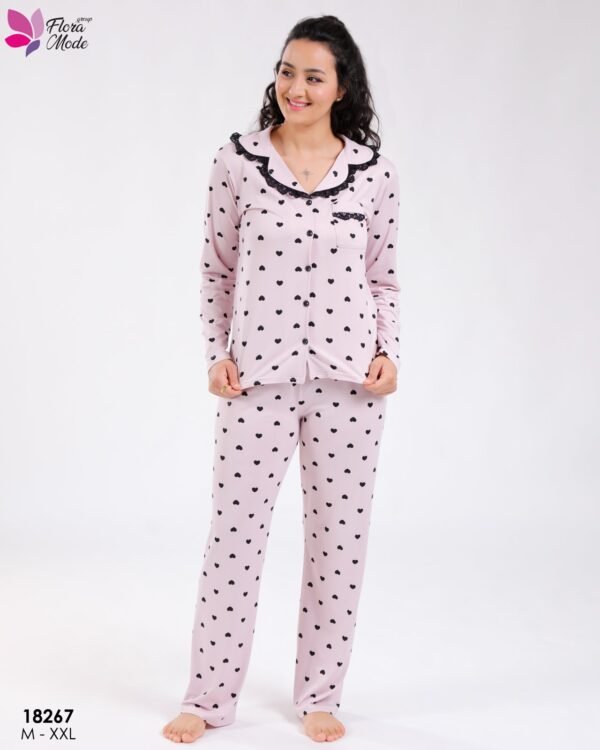 Flora Mode Pyjama chemise imprimé cœurs – Réf 18267 – Rose pâle