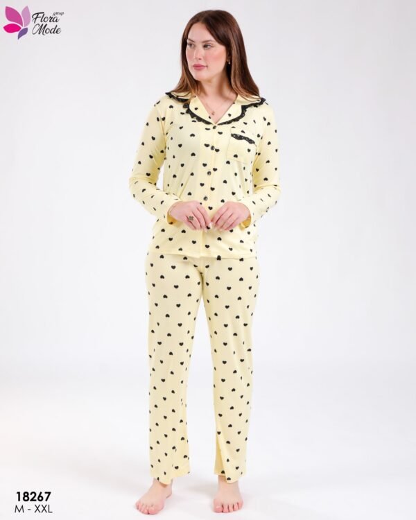 Flora Mode Pyjama chemise imprimé cœurs – Réf 18267 – Jaune pâle