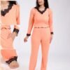 Flora Mode Pyjama côtelé dentelle – Réf 18268 – Pêche